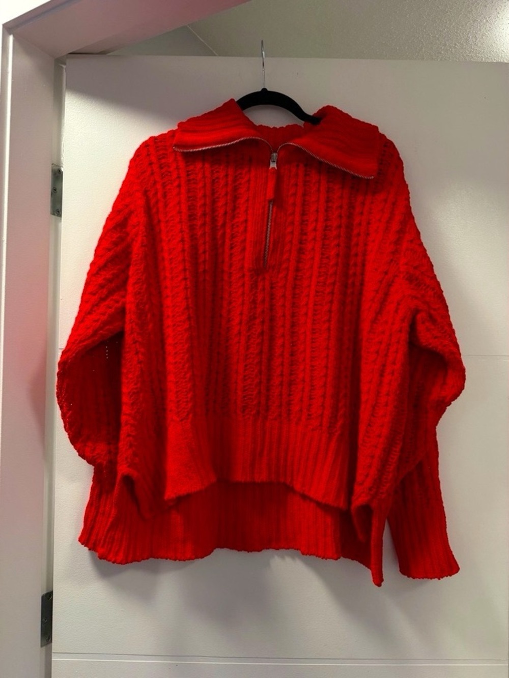 Aerie Red Oversized Quarter Zip Chunky Knit Sweater | Size Small